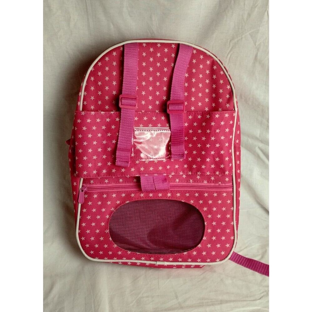 Badger Basket Doll Travel Backpack with Plush Friend Compartment - Pink/Star